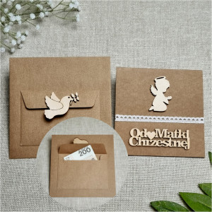 Kartka na Chrzest Drewniane dekory Personalizowana Pamiątka W1MC