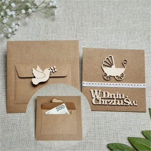 Kartka na Chrzest Drewniane dekory Personalizowna Pamiątka Chrztu W4