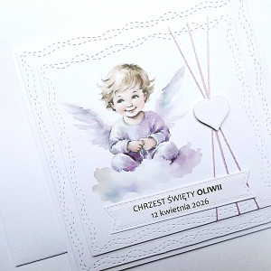 Kartka na Chrzest ręcznie robiona z aniołkiem