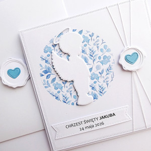 Kartka na Chrzest z aniołkiem-chłopczykiem