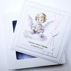 Kartka na Chrzest z aniołkiem ręcznie robiona