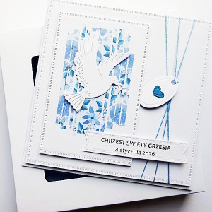 Kartka na Chrzest z gołębicą personalizowana