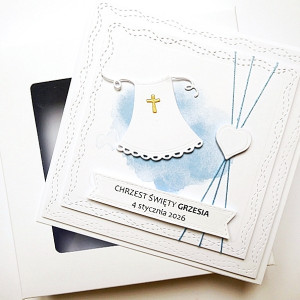 Kartka na Chrzest z szatką niebieska handmade