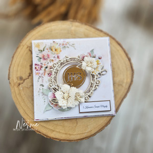 Kartka na Komunię z kwiatami