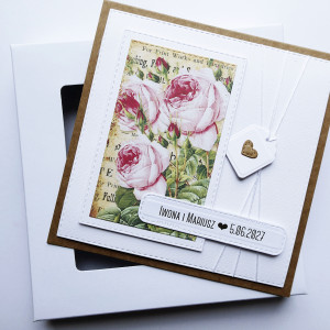 Kartka na ślub ręcznie robiona boho z różami ślubna z personalizacją