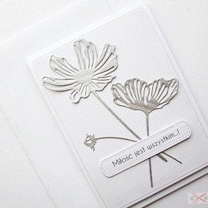 Kartka na ślub - srebrzyste kwiaty