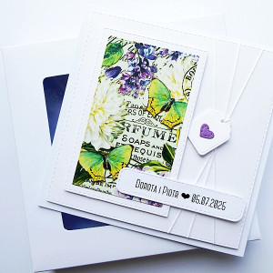 Kartka na ślub z motylami minimalistyczna