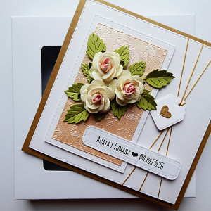 Kartka na ślub z różami handmade romantyczna