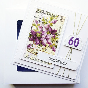 Kartka na urodziny ręcznie robiona z bzem