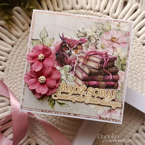 Kartka okolicznościowa w pudełku, bądź sobą, różowa, sowa, u70