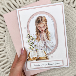 Kartka Pamiątka I Komunia Świętej dla dziewczynki