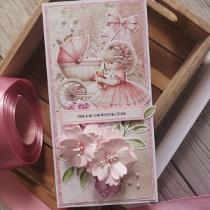 Kartka personalizowana dla dziewczynki, różowa, urodzinowa