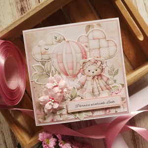 Kartka personalizowana roczek, pamiątka w pudełku, różowa