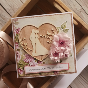 Kartka personalizowana, rocznica ślubu, w pudełku, róż i beż