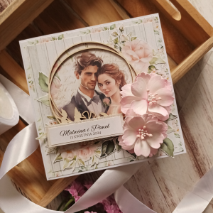 Kartka personalizowana ślubna, w pudełku, biel i róż