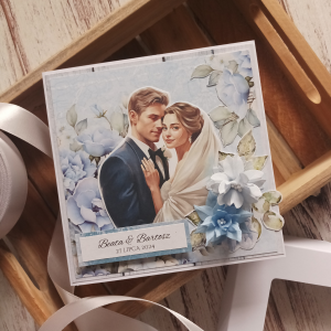 Kartka personalizowana ślubna w pudełku, błękitna