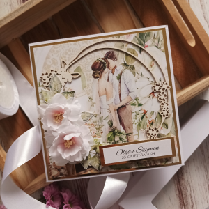 Kartka personalizowana ślubna w pudełku, wianek