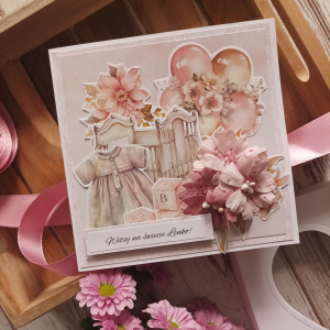 Kartka personalizowana w pudełku, narodziny dziecka, różowa