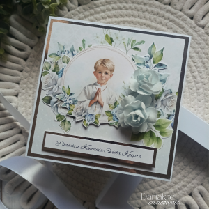 Kartka Pierwsza komunia święta, kartka komunijna niebieska k10