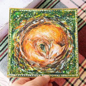 Kartka ręcznie malowana - śpiący lis