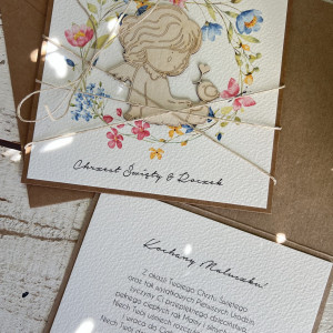 Kartka ręcznie robiona kartka na chrzest i roczek jednocześnie KCR-006