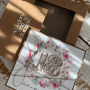 Kartka ręcznie robiona na 18 urodziny + piękne życzenia KU18-029