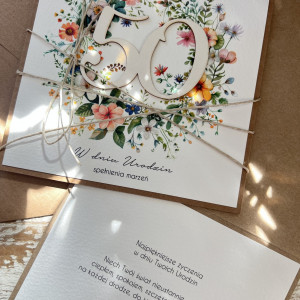 Kartka ręcznie robiona na 50 urodziny + piękne życzenia KU50-356