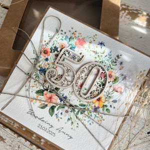 Kartka ręcznie robiona na 50 urodziny + piękne życzenia KUS-550