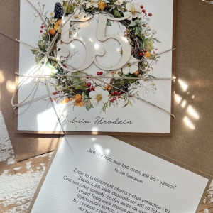 Kartka ręcznie robiona na 55 urodziny + piękne życzenia KUK-643