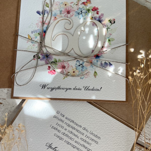 Kartka ręcznie robiona na 60 urodziny + piękne życzenia KU60-143