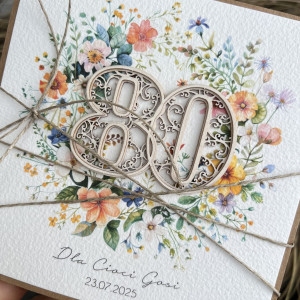 Kartka ręcznie robiona na 80 urodziny + piękne życzenia KU80-755