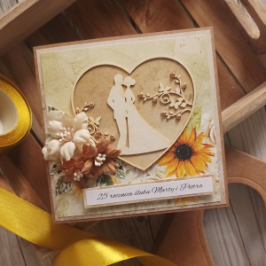Kartka rocznica ślubu, personalizowana, złoto, brąz, serce