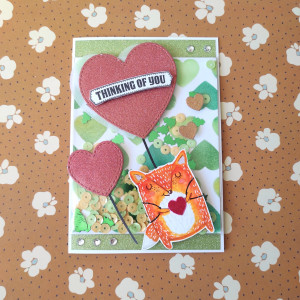 Kartka shaker walentynkowa "Thinking of you" z lisem/lisicą