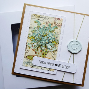 Kartka ślubna boho z niezapominajkami