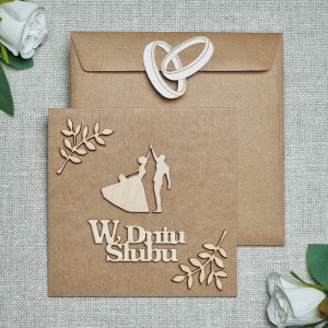 Kartka ślubna, drewniane dekoracje - GW3