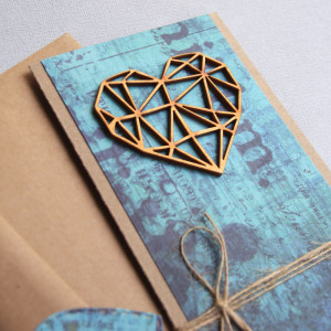 kartka ślubna : geometric heart : turquoise