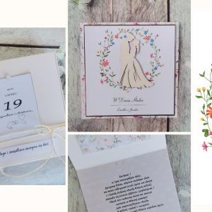 Kartka ślubna handmade styl boho w pudełku z kopertą