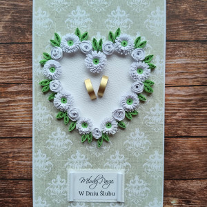 Kartka ślubna - KWIATOWE SERCE IV - quilling
