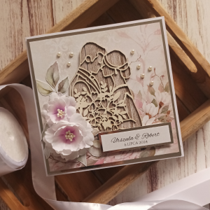 Kartka ślubna lub rocznicowa, personalizowana, srebrny i fiolet