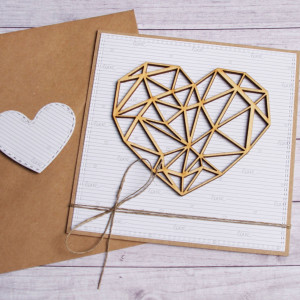 kartka ślubna, miłosna - geometryczne serce biel