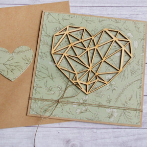 Kartka ślubna, miłosna - geometryczne serce zieleń