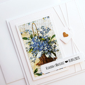 Kartka ślubna niezapominajki handmade koperta