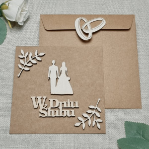 Kartka ślubna PERSONALIZOWANA drewno kraft pamiątka ślubu GW1