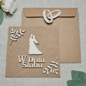 Kartka ślubna PERSONALIZOWANA drewno kraft pamiątka ślubu GW2