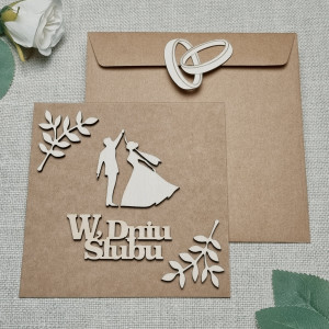 Kartka ślubna PERSONALIZOWANA drewno kraft pamiątka ślubu GW3