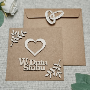 Kartka ślubna PERSONALIZOWANA drewno kraft pamiątka ślubu GW6