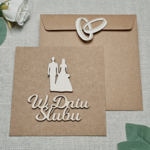 Kartka ślubna PERSONALIZOWANA drewno kraft pamiątka ślubu W1