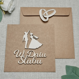 Kartka ślubna PERSONALIZOWANA drewno kraft pamiątka ślubu W3