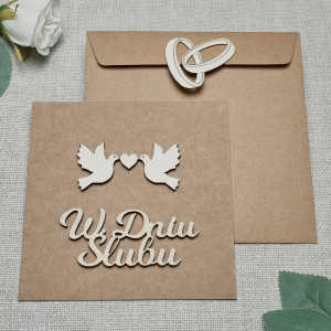 Kartka ślubna PERSONALIZOWANA drewno kraft pamiątka ślubu W5
