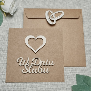 Kartka ślubna PERSONALIZOWANA drewno kraft pamiątka ślubu W6